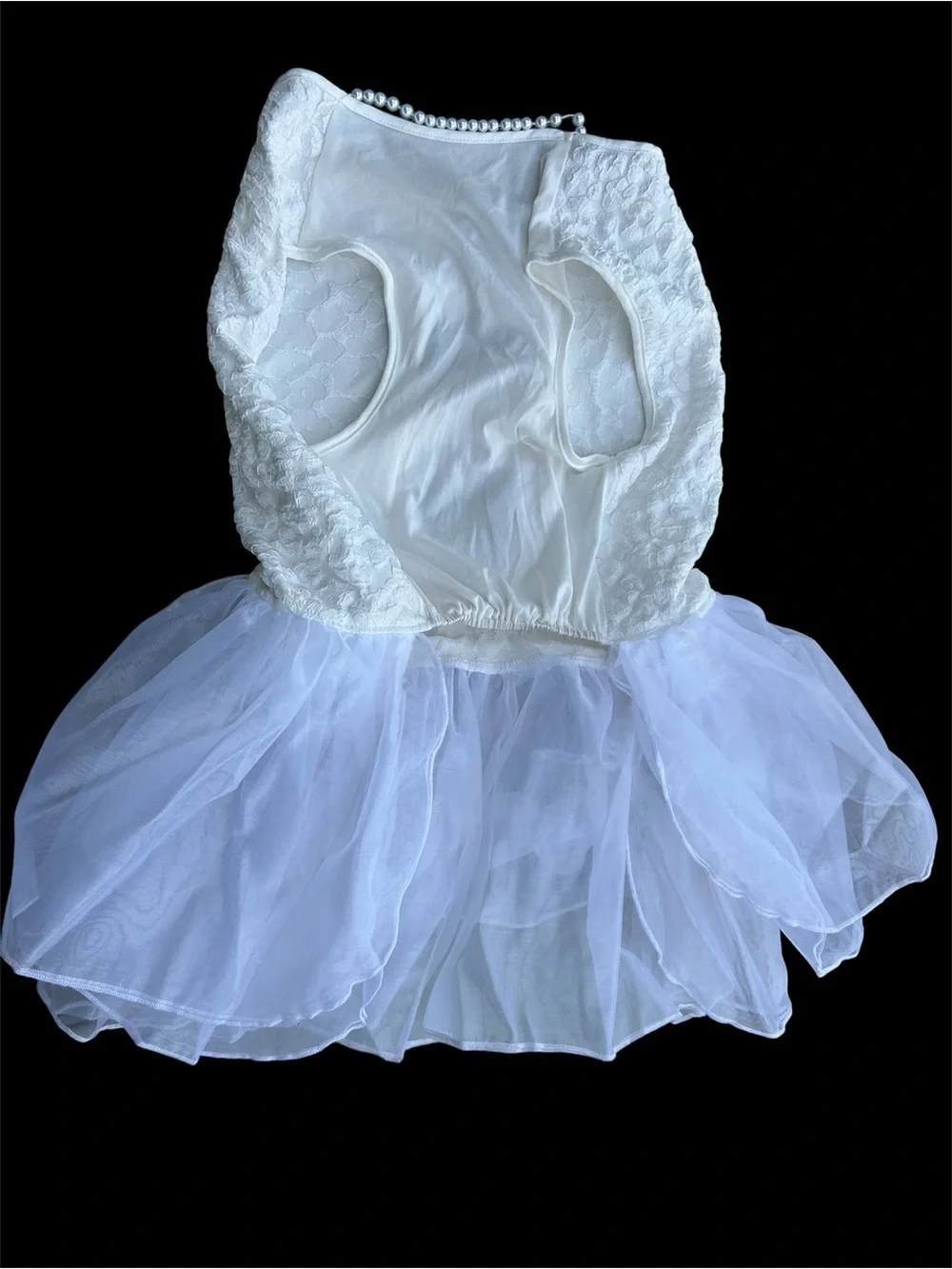 Elegant White Dog Dress – 2XL | Lace, Tulle & Pearl Detail